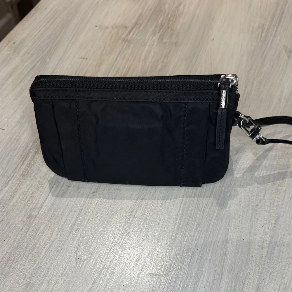TUMI Black Voyager Vienna Nylon Triple Compartment Wristlet